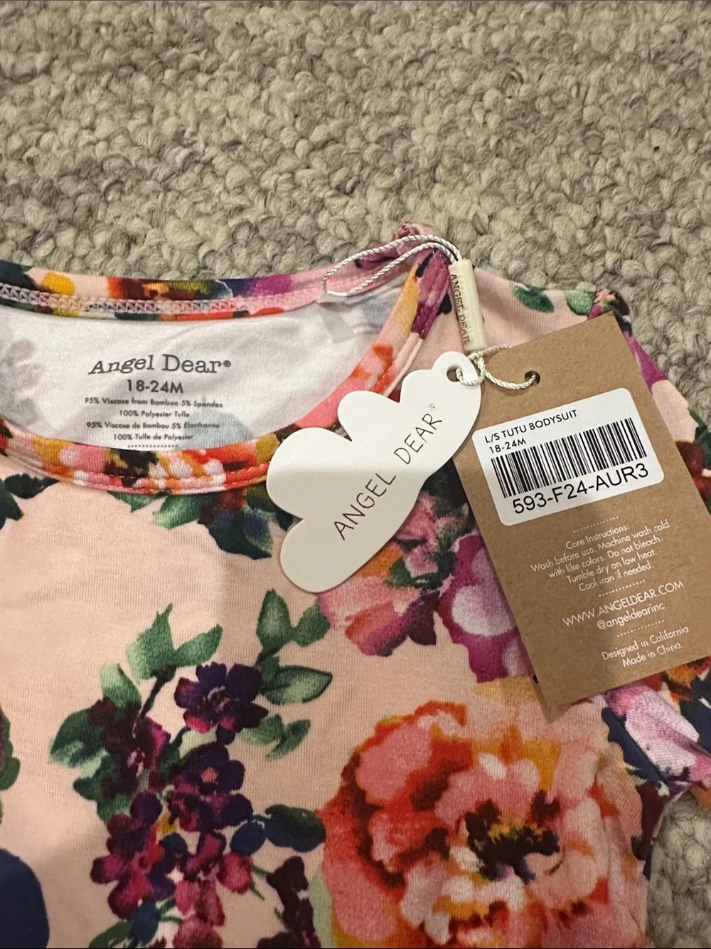 Angel Dear Pink Floral Long-Sleeve Tutu Bodysuit